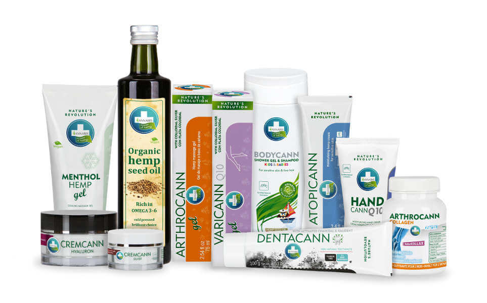 Foto Gruppe der Produkte von ANNABIS Naturkosmetik mit Hanfsamenöl Foto Gruppe der Produkte von ANNABIS Naturkosmetik mit Hanfsamenöl